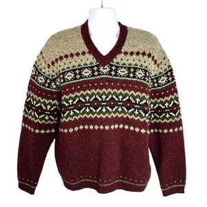 Vtg Abercrombie & Fitch Nordic Fair Isle Sweater Mens Size XL V Neck‎ Wool